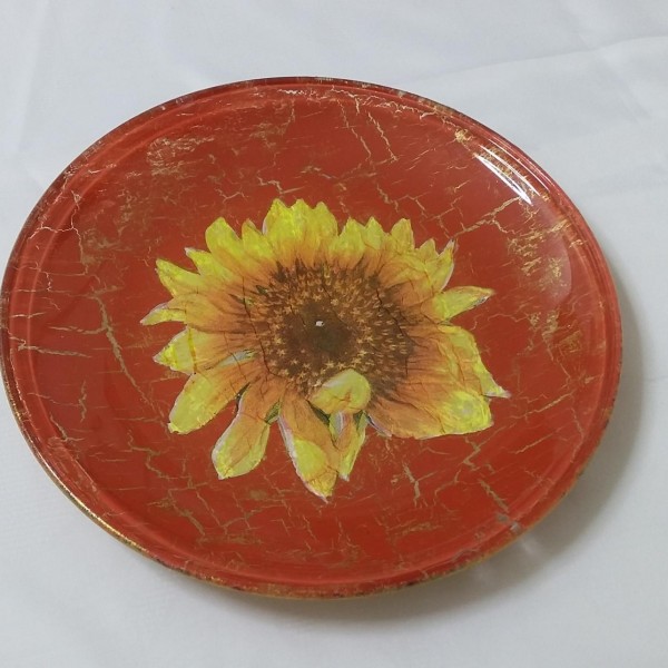 Γυάλινο πιάτο με τεχνική κρακελέ και ανάποδο decoupage